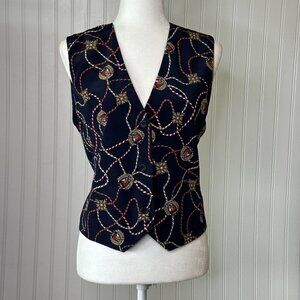 Vintage Leslie Fay Sportswear Royal Crest Nautical Y2K Lined Navy Blue Med Vest